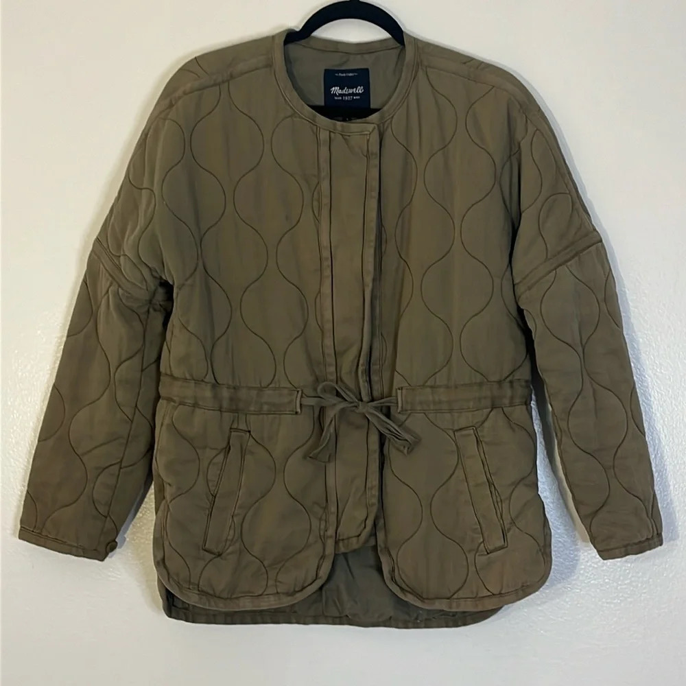 Madewell Olive Quilted Waist-Tie Jacket